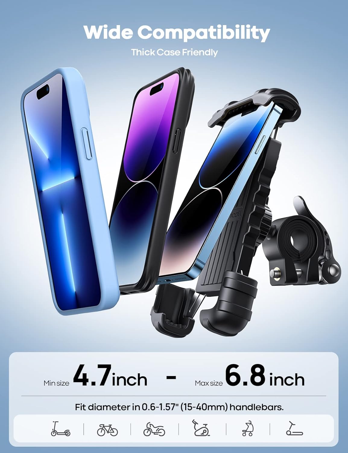 Lamicall Bike Phone Holder, Motorcycle Mount - Motorcycle Phone Holder, Handlebar Cell Phone Clamp, Scooter Phone Clip for iPhone Air 17 Pro Max, 16