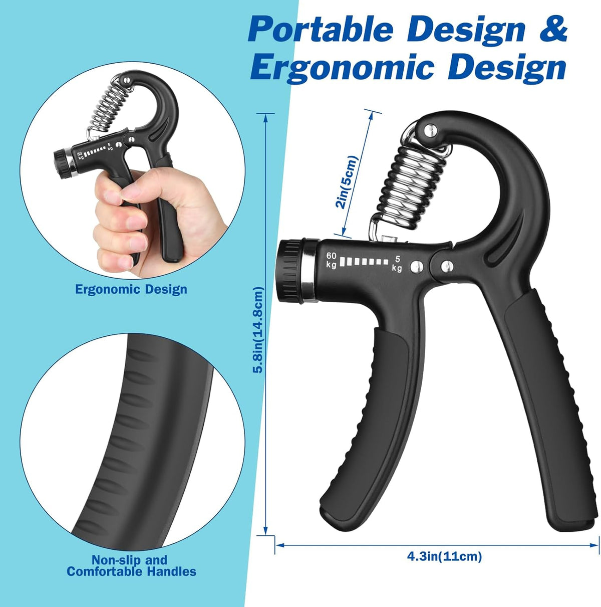 AIXPI Grip Strength Trainer, Hand Grip Exerciser Strengthener with Adjustable Resistance 11-132 Lbs (5-60kg), Forearm Strengthener, Hand Exerciser