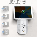 Mifaso 3-Sided Multi Plug Power Strip, Wall Extender with Shelf, Night Light & Surge Protector, USB Wall Charger with 5 AC Wide Space Outlets and 3