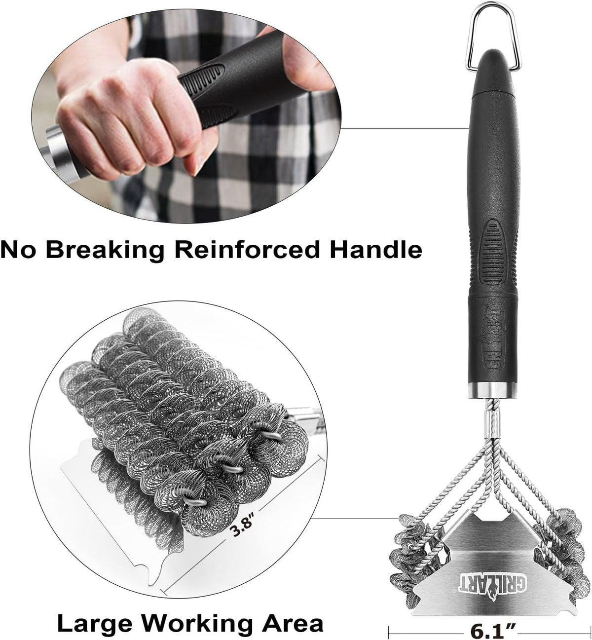 Grill Brush and Scraper Bristle Free – Safe BBQ Brush for Grill – 18'' Stainless Grill Grate Cleaner - Safe Grill Accessories for Porcelain/Weber
