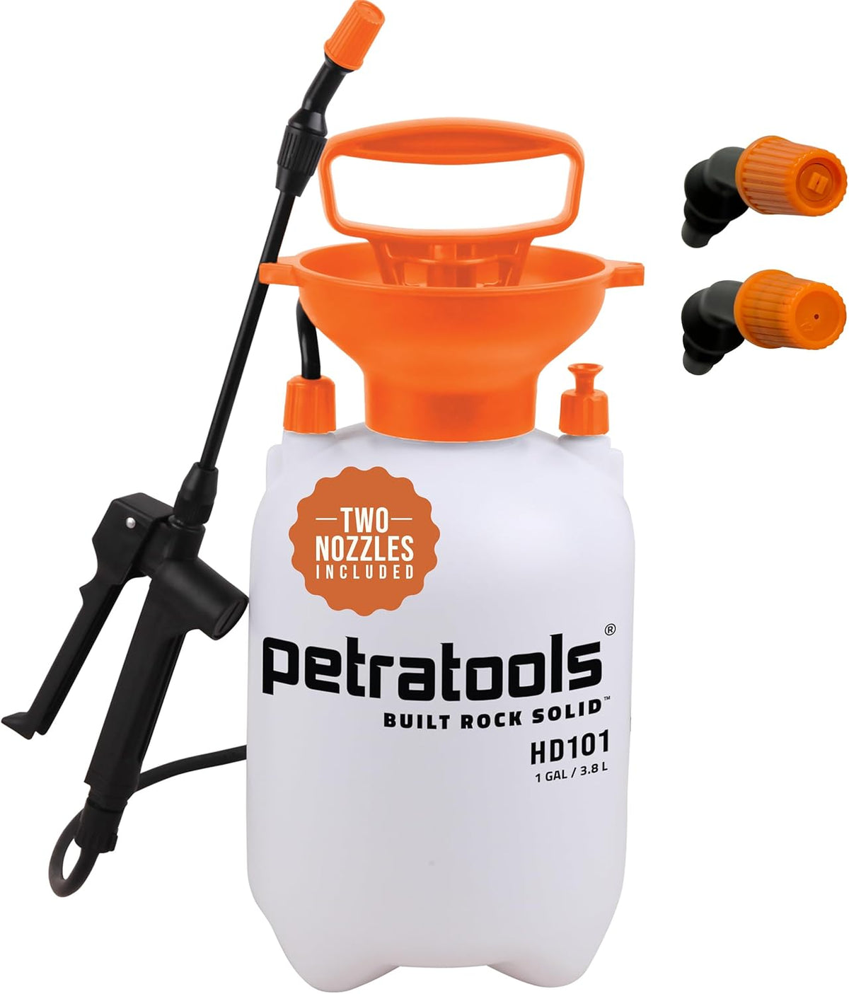 Petratools 1 Gallon Pump Sprayer – HD101 Garden Sprayer for Weeds, Lawn Care & Pesticides – 52” Long Hose, 2 Nozzles & Easy Carry Handle – Durable