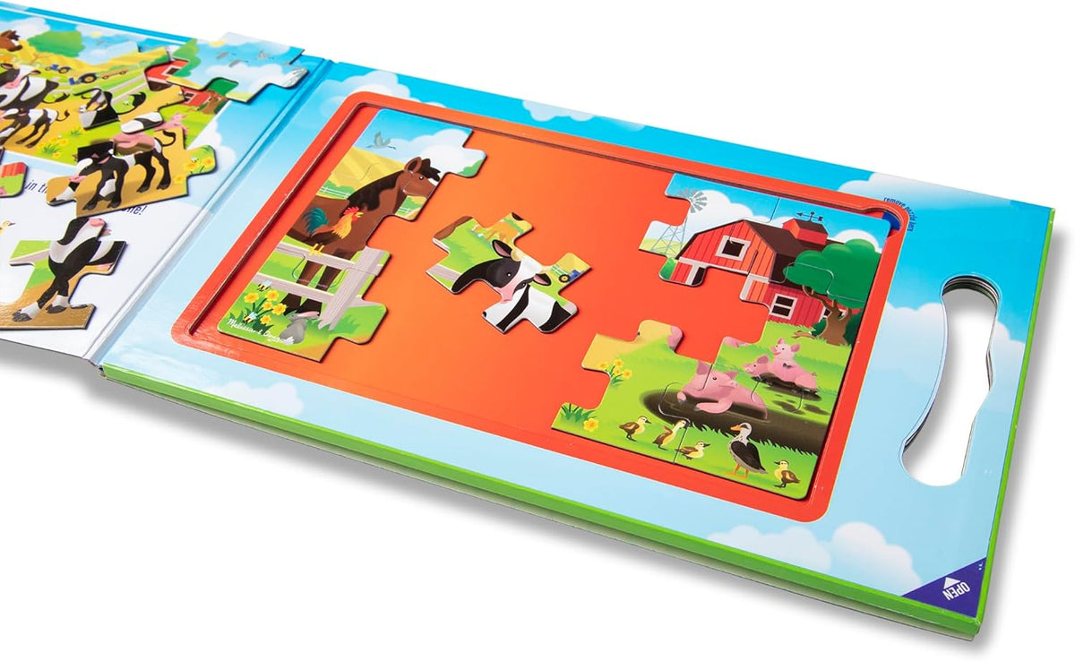 Melissa & Doug Take-Along Magnetic Jigsaw Puzzle Set – On the Farm (2 x 15 Piece) Travel Activity Toy for Preschoolers and Kids Ages 3+ - FSC