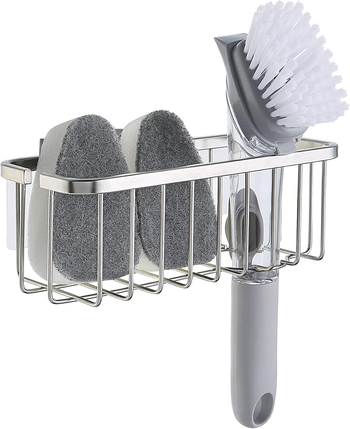 SunnyPoint NeverRust Deluxe Kitchen & Bathroom Sink Sponge Holder Organizer with Adhesive Mount - Additional Suction Cup Included – Sponge & Brush