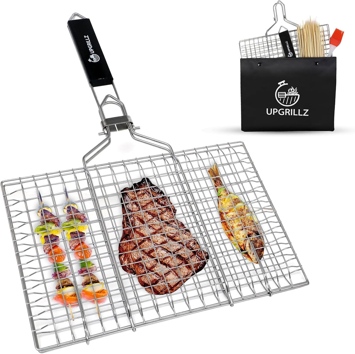 Fish Grill Baskets for Outdoor Grill Vegetables, Fish Grilling rack for Grill, BBQ Grilling Basket, Stainless steel Grill Basket for Veggies, shrimp