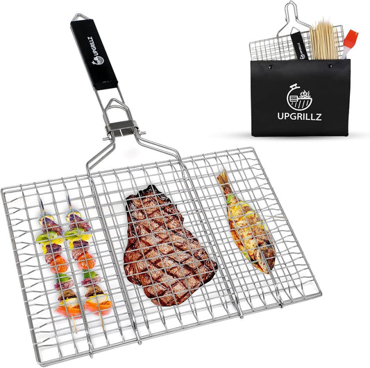 Fish Grill Baskets for Outdoor Grill Vegetables, Fish Grilling rack for Grill, BBQ Grilling Basket, Stainless steel Grill Basket for Veggies, shrimp