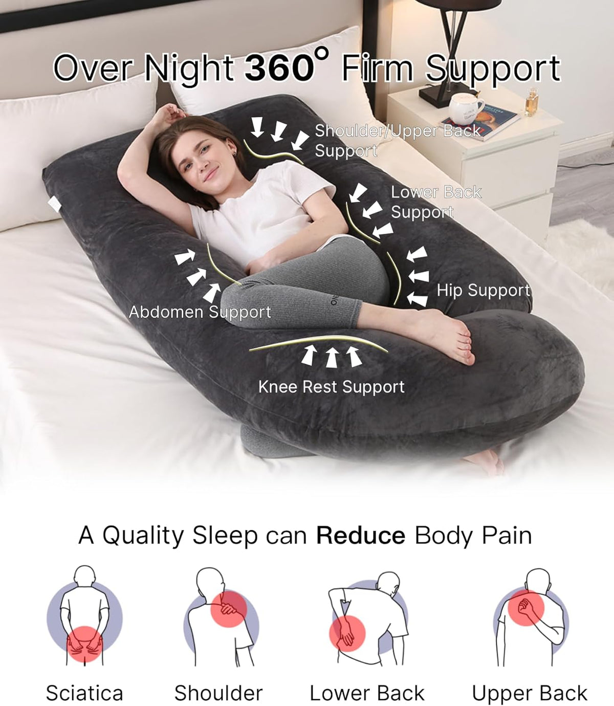 ALLOPERA Pregnancy Pillow, Full Body 57 Inch Maternity Pillow with Removable Washable Cover - Sleep Support for Legs, Back, Neck, Shoulder, HIPS