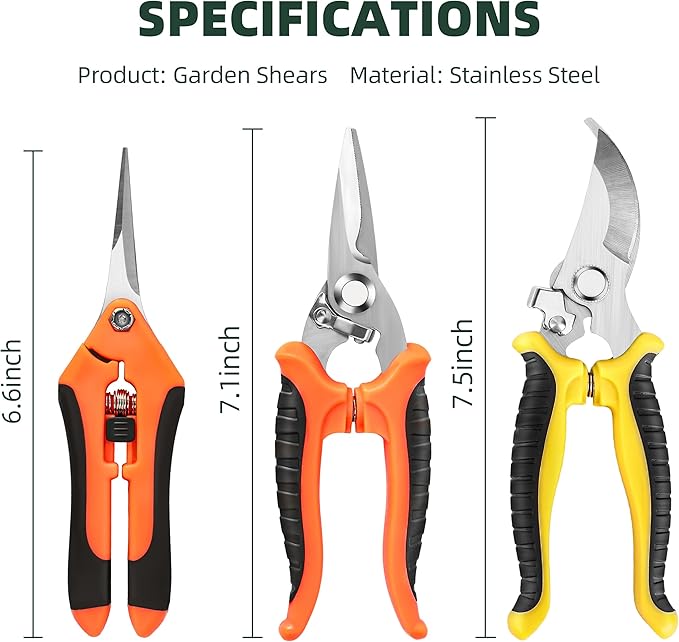 3-Pack Stainless Steel Pruning Shears, Pruning Snips and Clippers for Gardening - Cart Shape