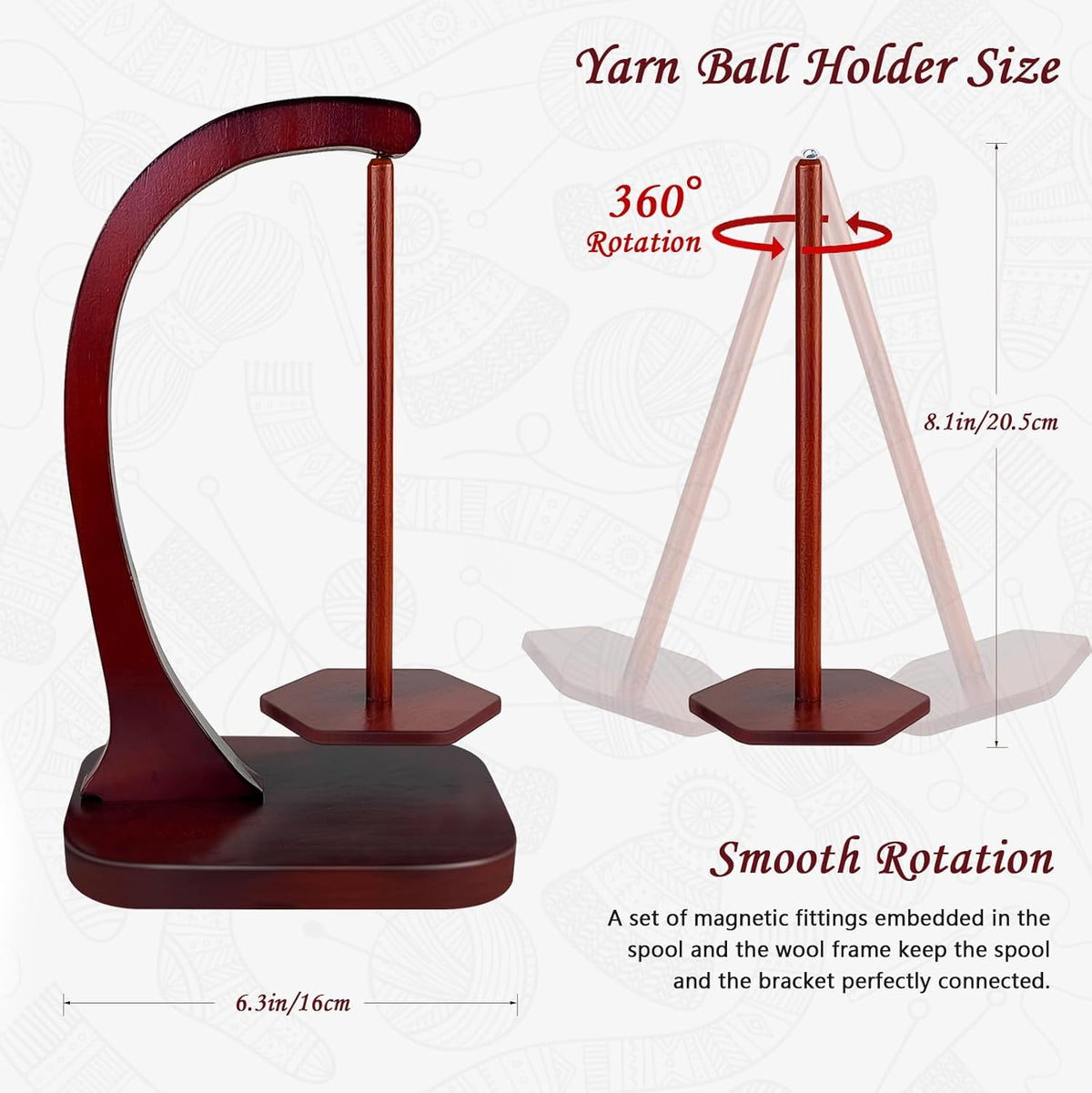 JUCPASH Yarn Holder for Crocheting and Knitting, Wooden Yarn Spinner with Magnetic Rotating Mechanism and Anti-Slip Pads, Crochet Gift for Knitting