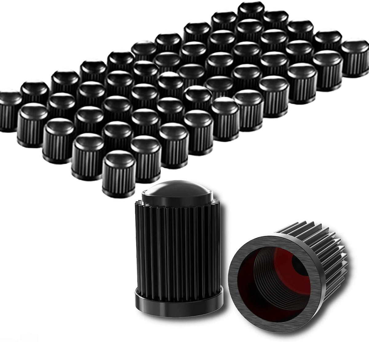 CKAuto 50 Pack Tire Valve Caps, Plastic Valve Stem Caps with O Rubber Seal, Universal Stem Covers for Cars, SUVs, Bike and Bicycle, Trucks