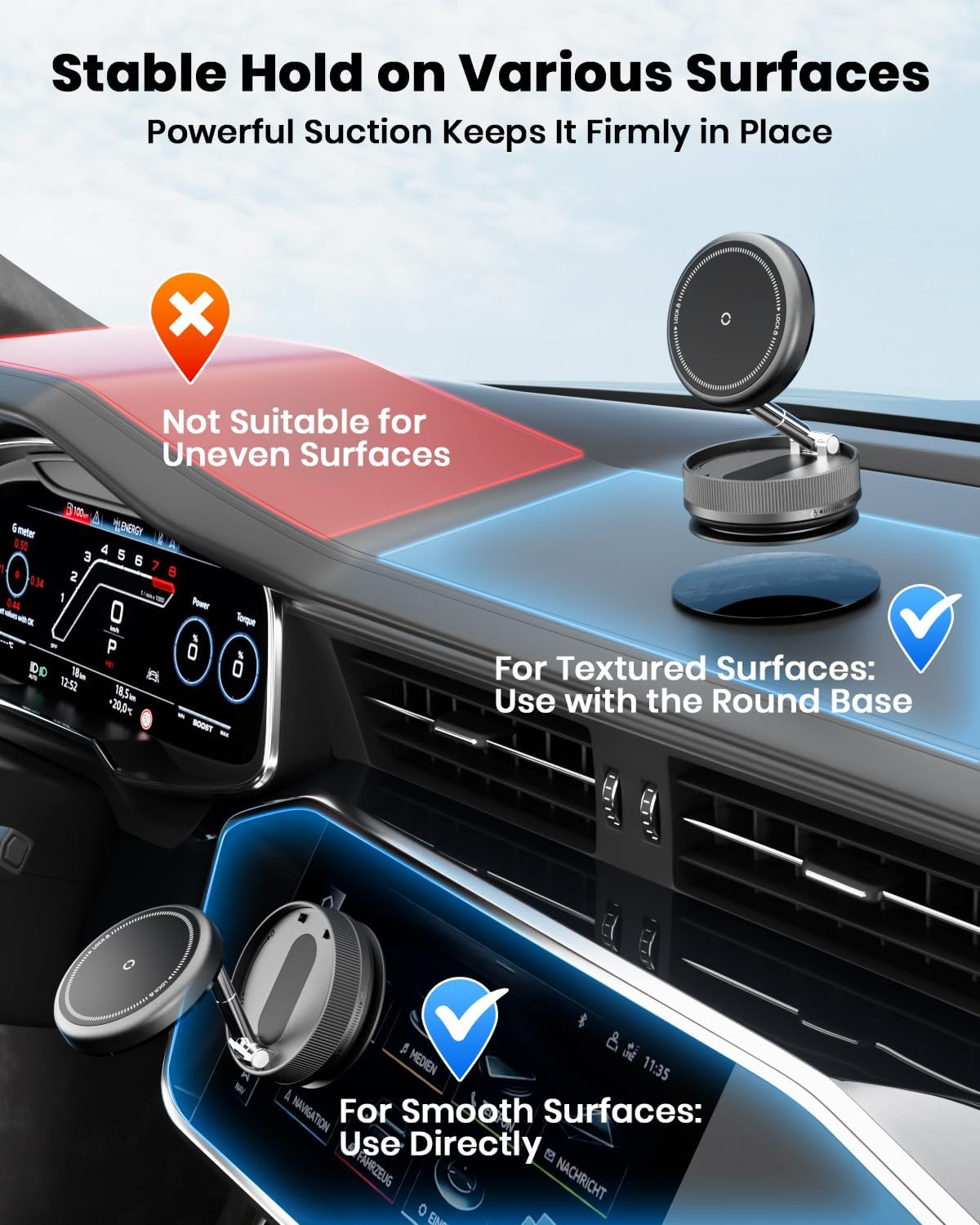 2026 Upgraded 360° Vacuum Magnetic Car Phone Holder for Magsafe [96+LBS Strongest Suction & 2800gf Strongest Magnetic], Adjustable Car Phone Mount