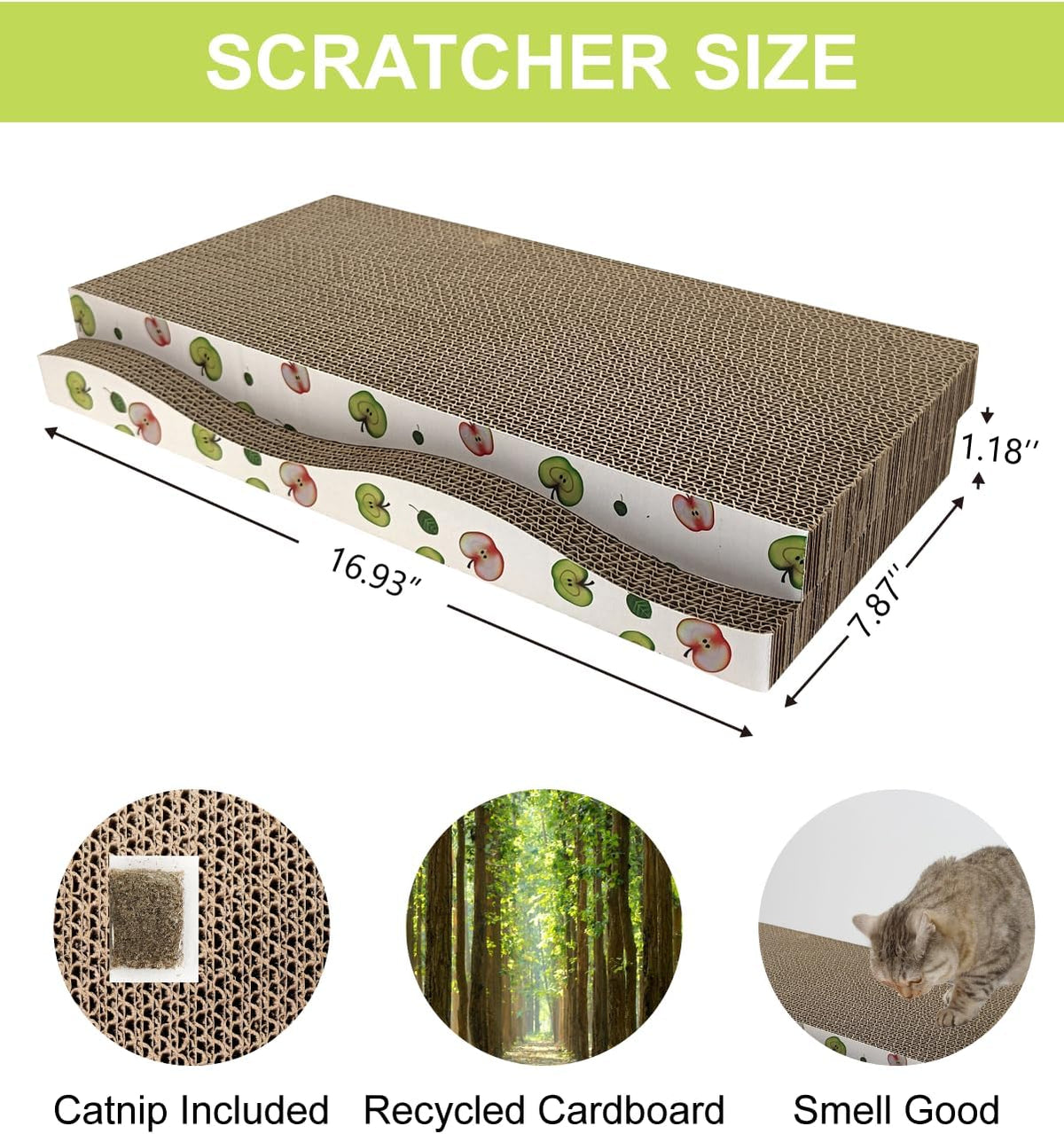 Cat Scratching Board, Corrugate Cat Scratcher for Indoor Cats with Catnip, Cat Scratch Pad with Premium Scratch Textures Design, Cardboard Cat