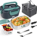 Electric Lunch Box Food Heater, 80W Portable Warmer for Car Truck Work with 304 Stainless Steel Container, 12V/24V/110V Green Heated Lunch Box