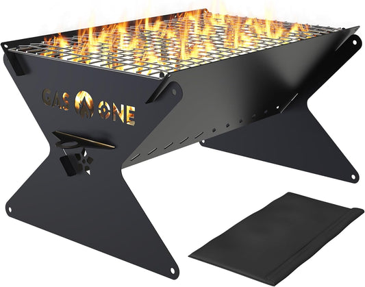 GasOne 15” Portable Charcoal Grill – Foldable BBQ Grill – Camping Grills for Backyard, Bonfire, Patio – Heavy-Duty Portable Fire Pit – Camp Cooking