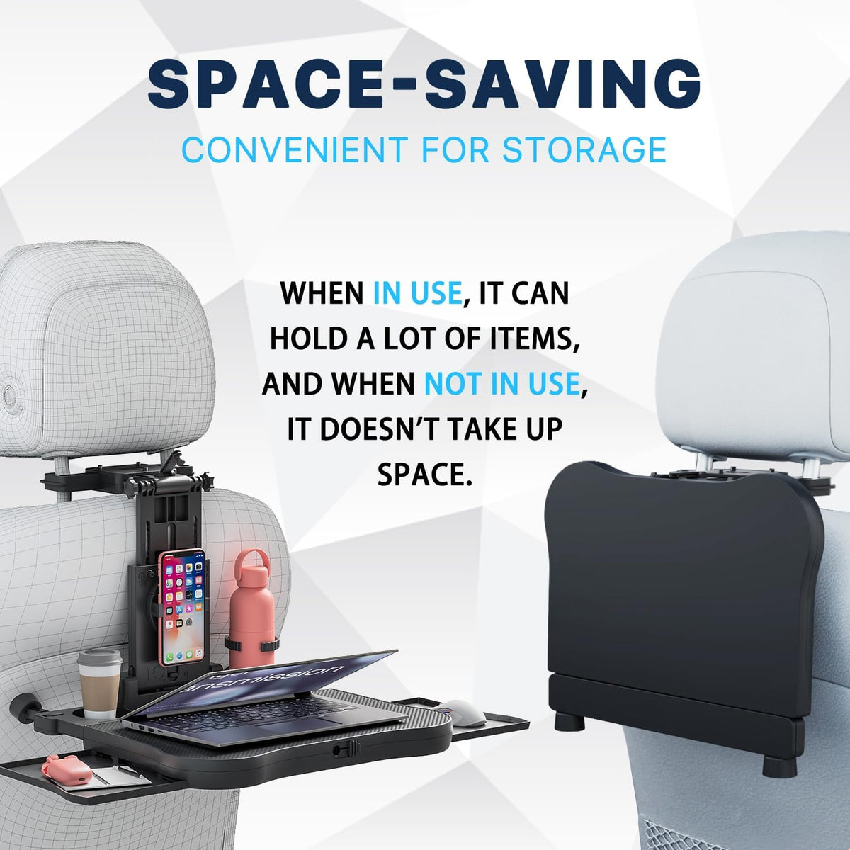 Car Back Seat Tray Table, Stable Foldable Auto Backseat Food Trays Desk for Rear Passenger Road Trip Eating & Work, Multifunctional Adjustable Travel