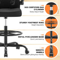 Ergonomic Drafting Chair, Tall Office Chair with Flip-up Armrests, Breathable Mesh High Desk Chair with Lumbar Support Adjustable Footrest Ring for