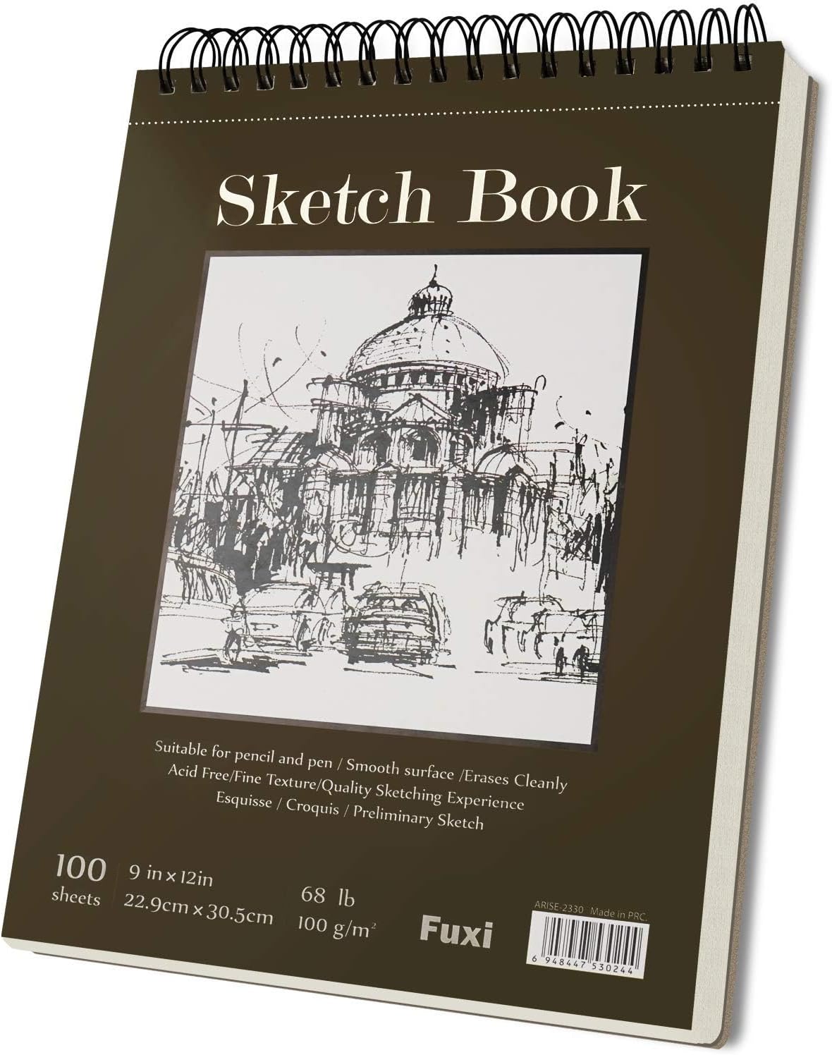 Fuxi 9" x 12" Sketch Book, Top Spiral Bound Sketch Pad, 100 Sheets 68lb/100gsm Acid-Free Drawing Paper, Art Sketchbook for Drawing Pad for Kids