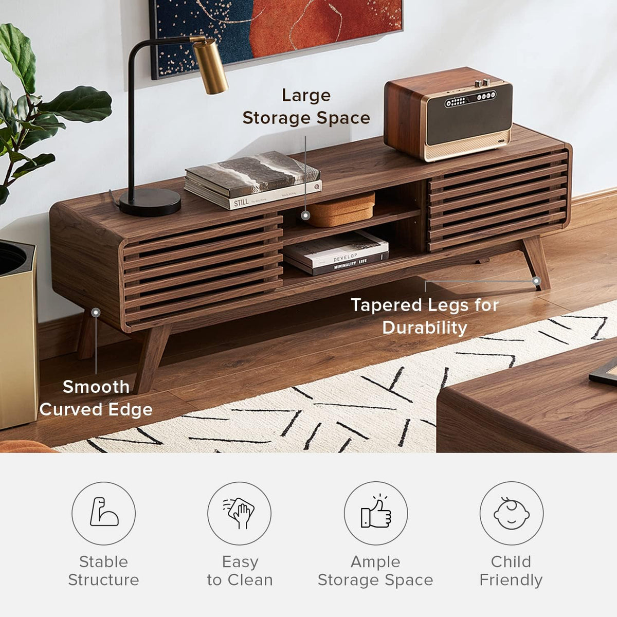 mopio Ensley TV Stand, Mid Century Modern for 55/60/65 inch TV, Farmhouse TV Stand, Entertainment Center with Storage, TV and Media Console for