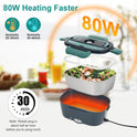 Electric Lunch Box Food Heater, 80W Portable Warmer for Car Truck Work with 304 Stainless Steel Container, 12V/24V/110V Green Heated Lunch Box
