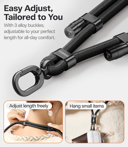 TORRAS Phone Lanyard Crossbody with 2 Phone Tabs, Adjustable Anti Theft Phone Strap for All Phones, Premium Metal Buckles, Skin-Friendly, Universal