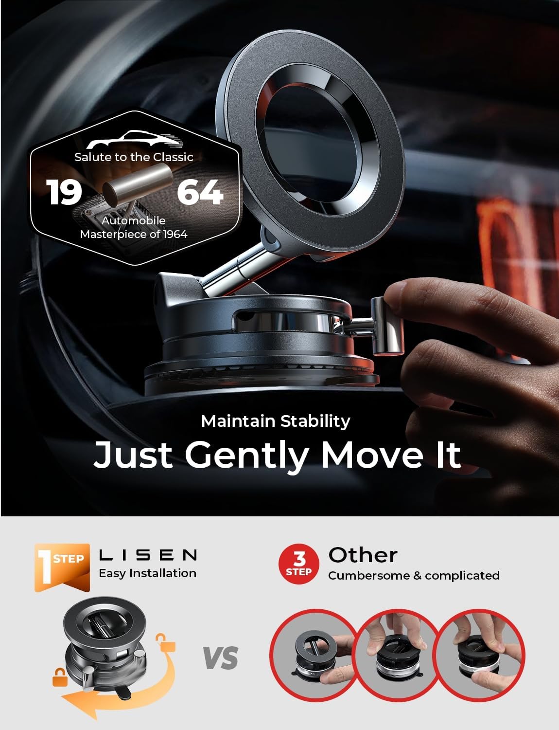LISEN Vacuum Magnetic Phone Holder for Car, Magsafe Car Mount 360 Adjustable Vacuum Suction Cup, Phone Mount for Car