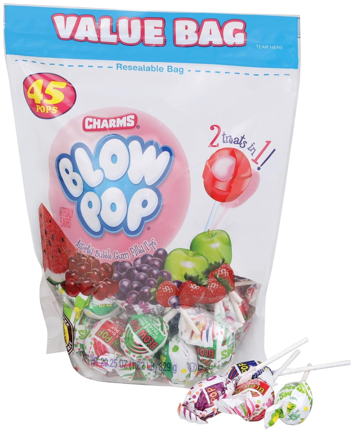 Charms Blow Pop Lollipops - Individually Wrapped Dual Candy and Gum Suckers - Peanut Free, Gluten Free - Bulk Treat for Kids and Adults - Assorted