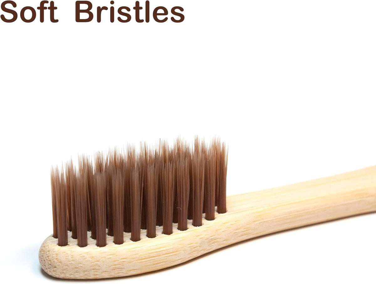 Virgin Forest 10 Count Bamboo Toothbrush, Soft Bristle for Adults, Eco Friendly Natural Wooden Toothbrushes, Vegan Organic Bamboo Travel Tooth Brush