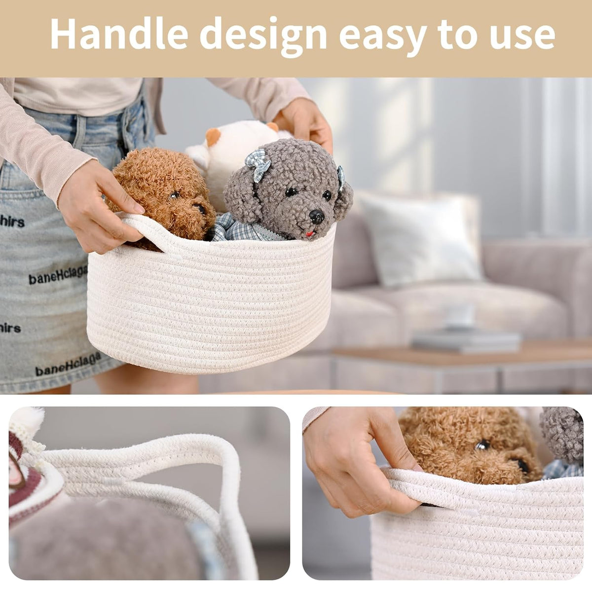 Cute Woven Storage Basket with Handle, Baskets for Gifts Empty, Gift Baskets for Birthday Baby Shower Burr, Decorative Organizer Box for Baby Toy