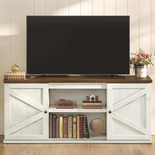 VASAGLE Farmhouse TV Stand for TVs up to 65 Inches, Entertainment Center with Storage Cabinets and Sliding Barn Doors, Media Console Table for Living