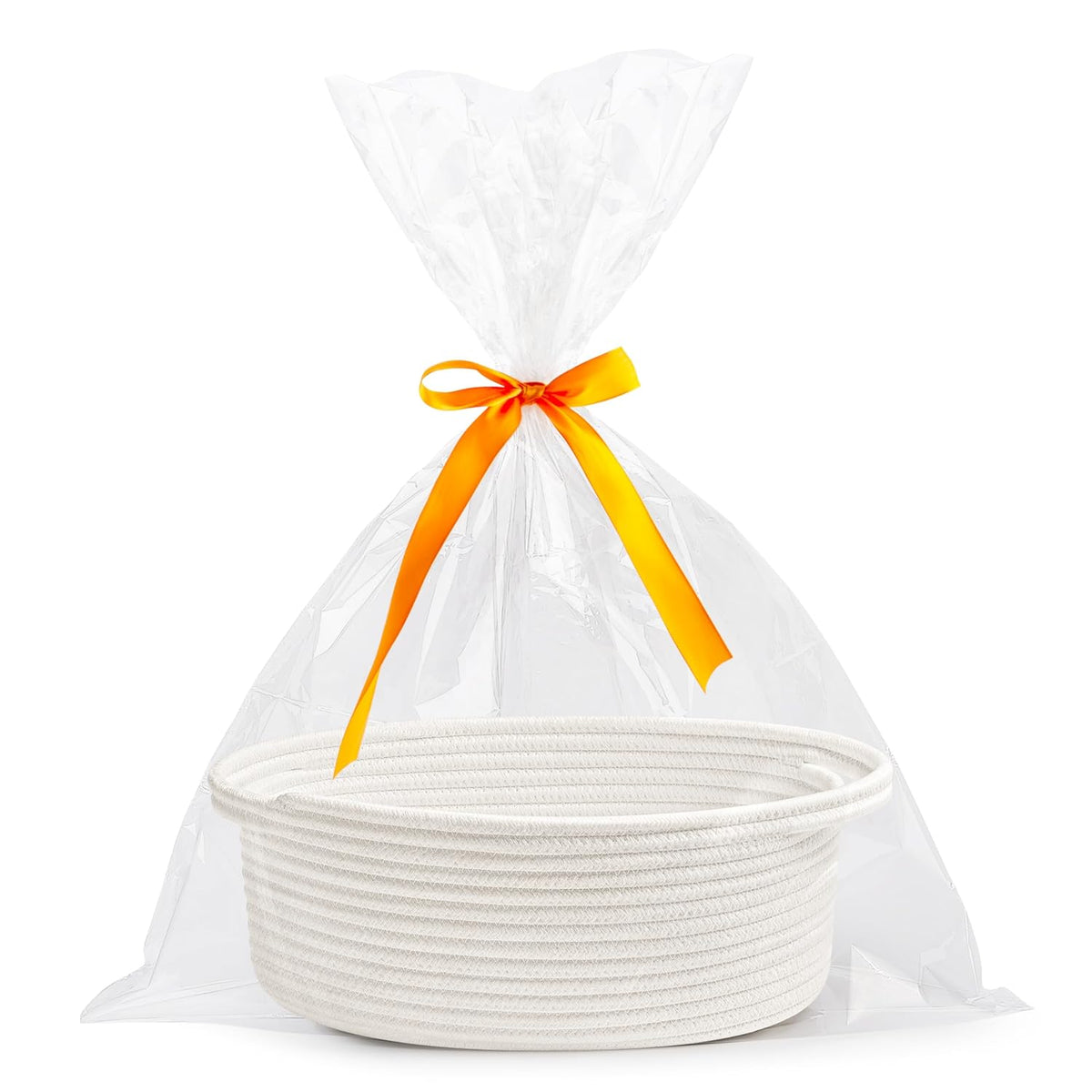 Pro Goleem Small Woven Burr Basket with Gift Bags and Ribbons Durable Baskets for Gifts Empty Small Rope Basket for Storage 12"X 8" X 5" Baby Toy