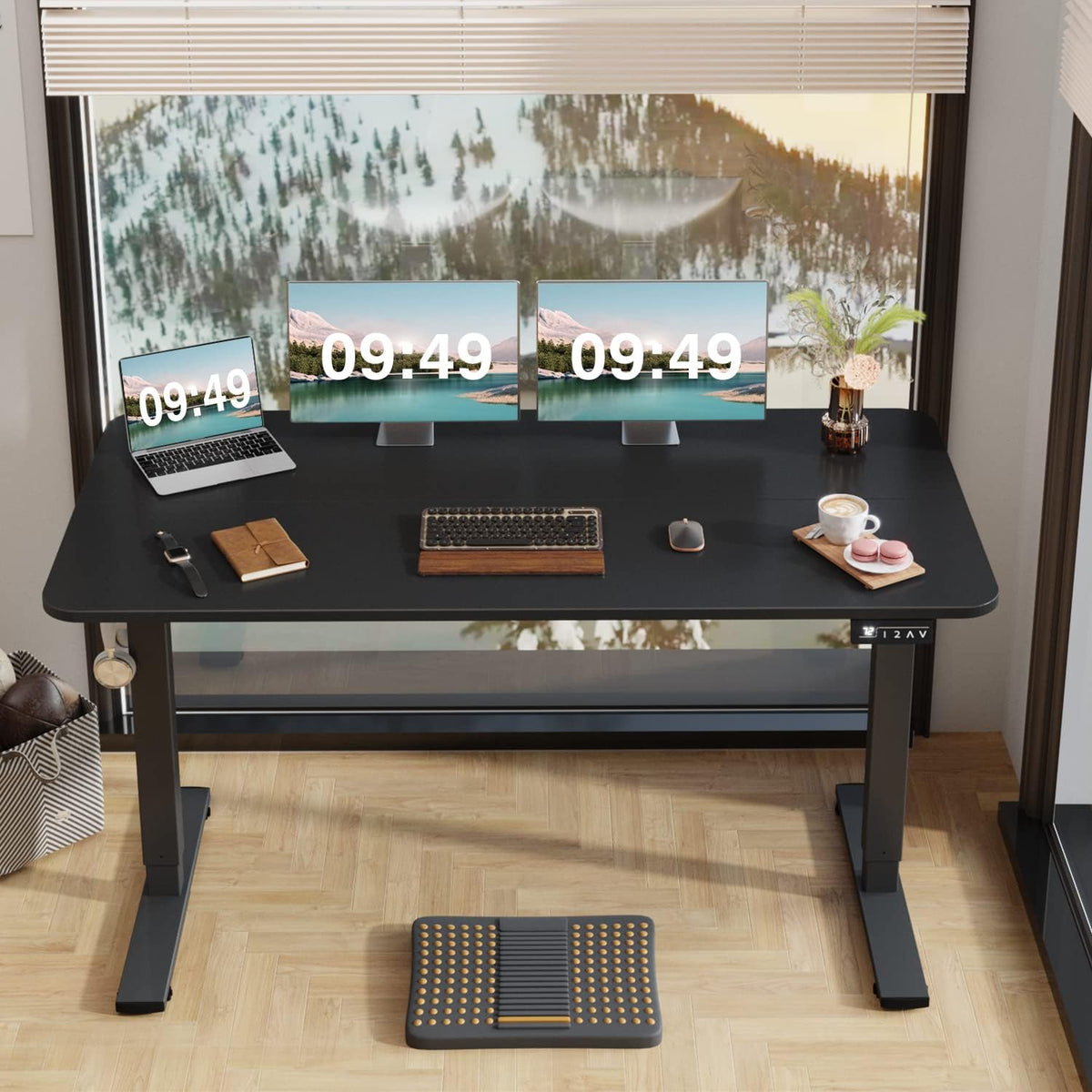 Furmax 55 x 24 Inches Electric Height Adjustable Standing Desk Large Sit Stand Up Desk Home Office Computer Desk Memory Preset with T-Shaped Metal