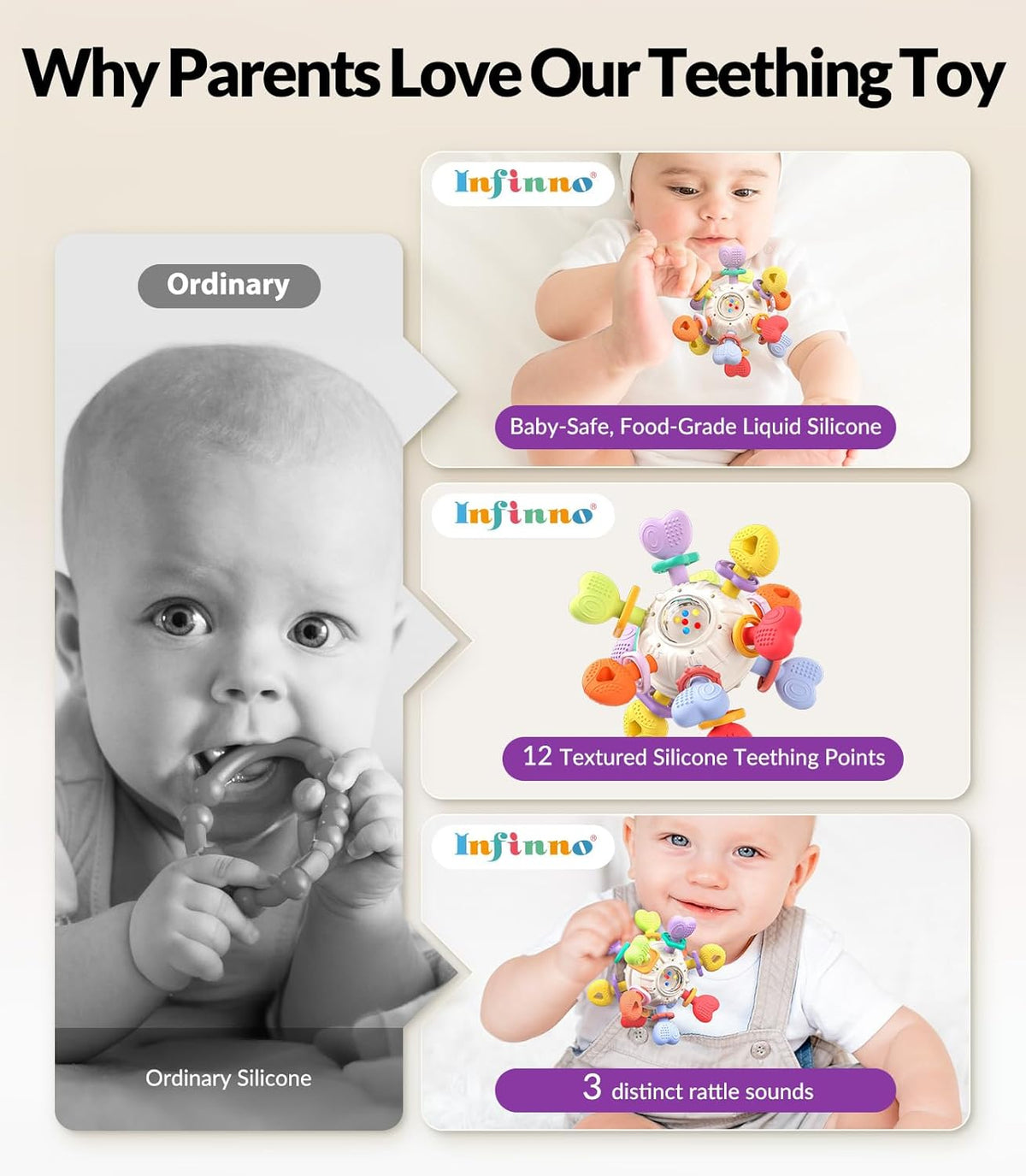 Baby Montessori Rattle & Teething Toys - Safe, Multi-Functional BPA-Free Silicone Sensory Learning Teether Baby Toys for Infant 0-12 Months Teething