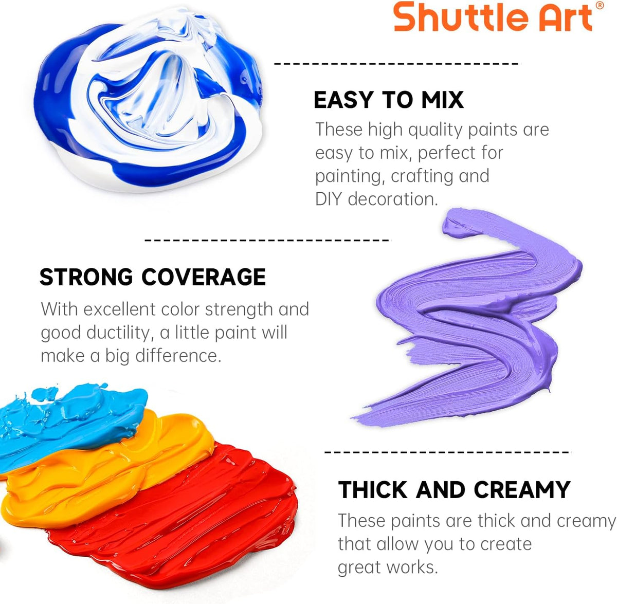 Shuttle Art Acrylic Paint, 50 Colors Acrylic Paint Set, 2oz/60ml Bottles, Rich Pigments, Water Proof, Premium for Artists, Beginners and Kids on