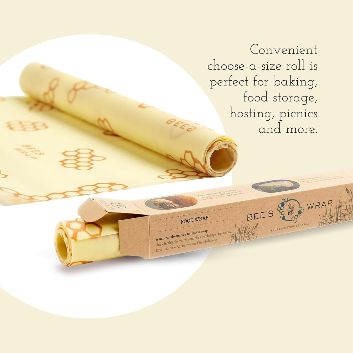 Bee's Wrap Beeswax Wraps for Food - Cut to Size 14x52" Wax Paper Roll - Made in USA Reusable Waxed Paper & Bowl Covers - Organic & Eco-Friendly