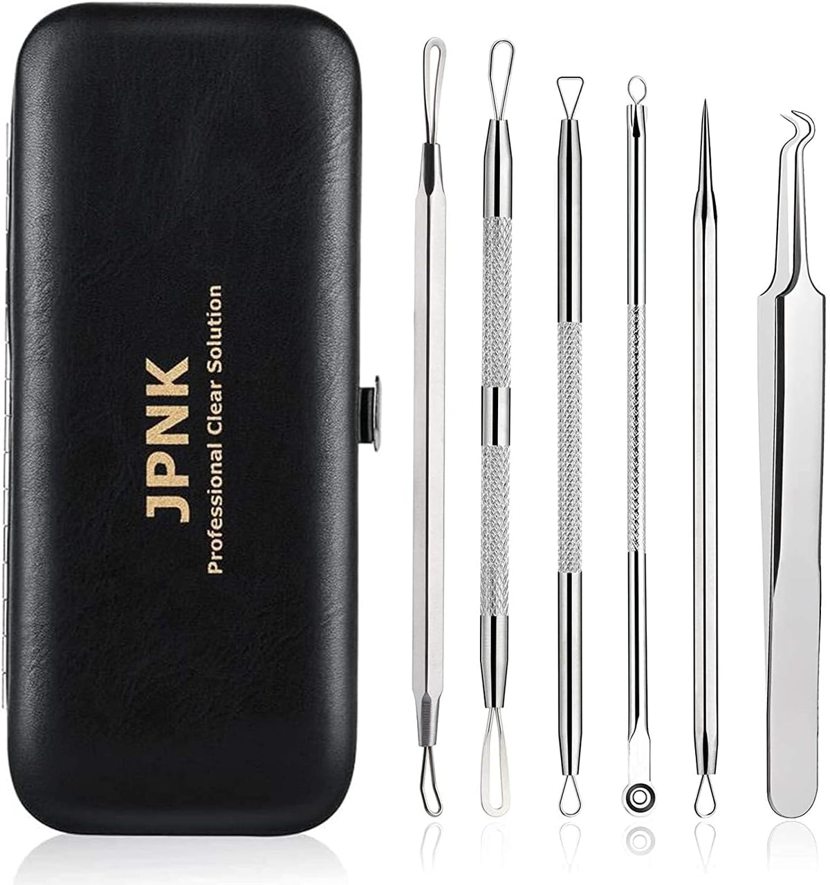 JPNK Blackhead Remover Tool Comedones Extractor Acne Removal Kit for Blemish, Whitehead Popping, 6 Pcs Zit Removing for Nose Face Tools with a