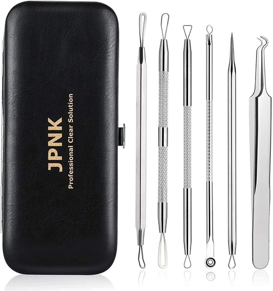 JPNK Blackhead Remover Tool Comedones Extractor Acne Removal Kit for Blemish, Whitehead Popping, 6 Pcs Zit Removing for Nose Face Tools with a