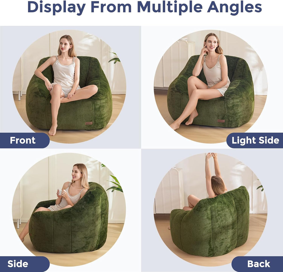MAXYOYO Bean Bag Chair, Comfy Bean Bag Sofa with Back Support, Faux Fur Bean Bag Chair for Adults and Kids, Stuffed Floor Sofa for Living Room