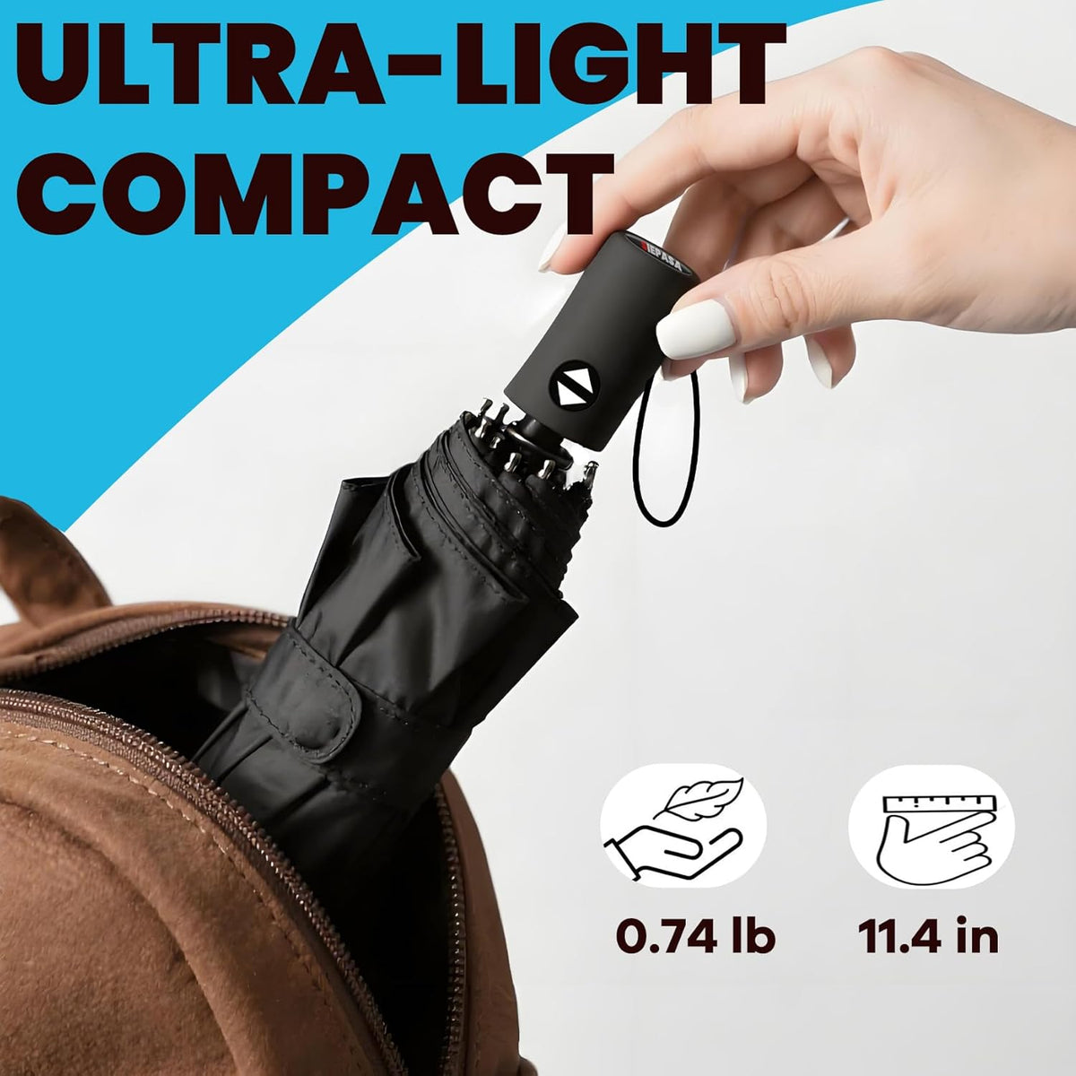 SIEPASA Compact Travel Umbrella - Windproof Auto Open/Close, Small Folding Umbrella for Rain - Lightweight & Durable with Fiberglass Frame