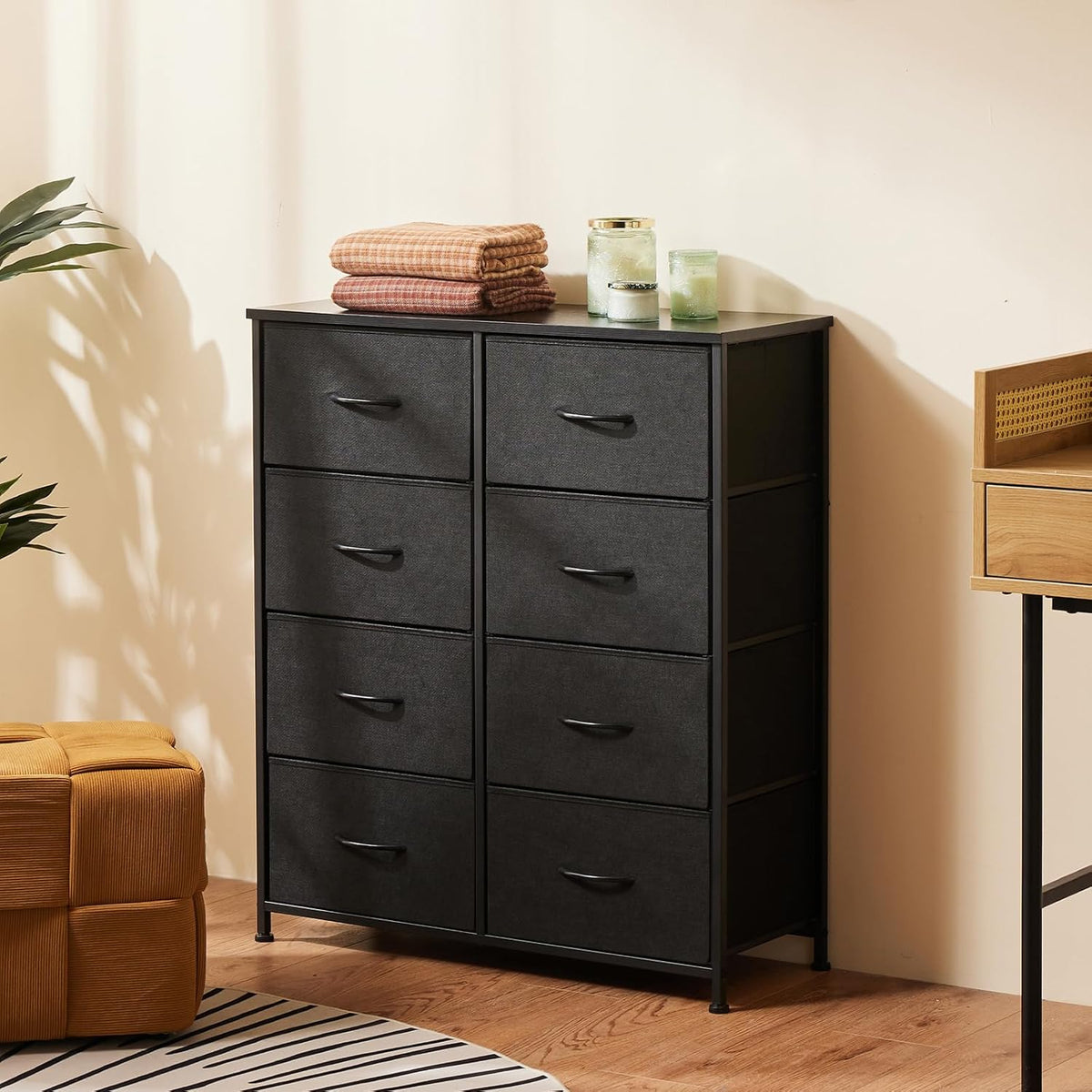Sweetcrispy Dresser, Dresser for Bedroom Drawer Organizer Storage Drawers, Fabric Storage Tower with 8 Drawers, Chest of Drawers with Steel Frame