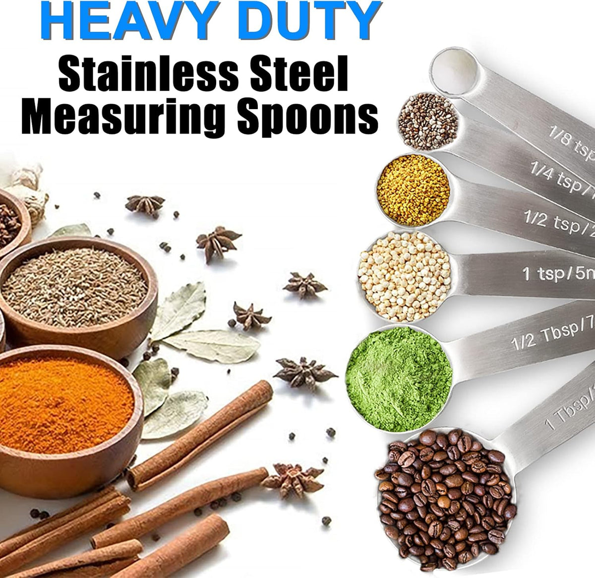 Measuring Spoons, Premium Heavy Duty Stainless Steel Measuring Spoons Cups Set, Small Tablespoon with Metric and US Measurements, Set of 6 for