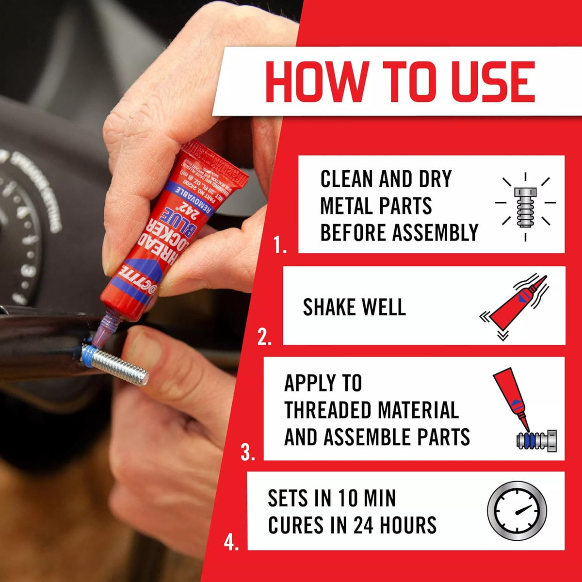 Loctite Threadlocker Blue 242 - Removable Thread Lock Glue for Nuts, Bolts, & Fasteners, Medium Strength Screw Glue to Prevent Loosening & Corrosion