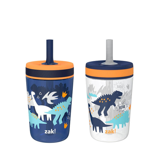 Zak Designs Kelso Toddler Cups For Travel or At Home, 15oz 2-Pack Durable Plastic Sippy Cups With Leak-Proof Design is Perfect For Kids (DinoRoar