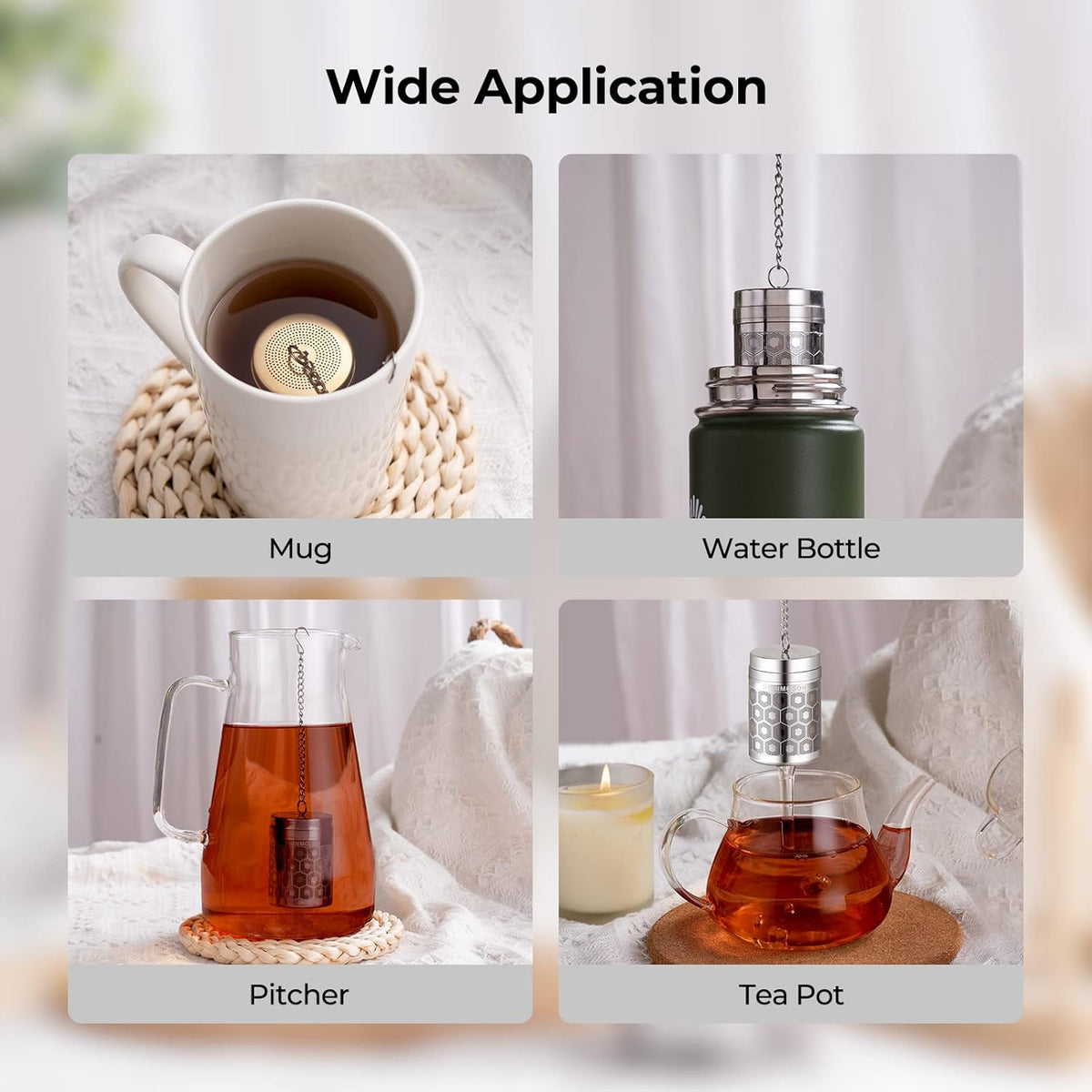 Reinmoson Tea Strainers for Loose Tea, Extra Fine Mesh Tea Infuser, 304 Stainless Steel & Updated Slim Threaded Lid, Loose Leaf Tea Steeper for Black