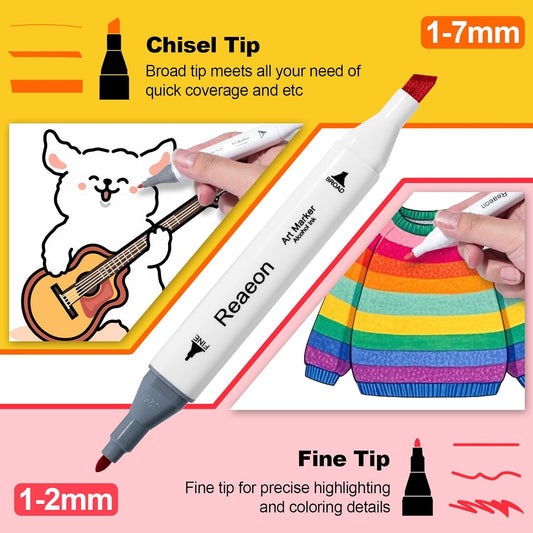 Alcohol Art Markers, 80 Colors Fine & Chisel Dual Tip Marker Set, Permanent Art Markers for Adults Sketching Painting Drawing and Coloring(White
