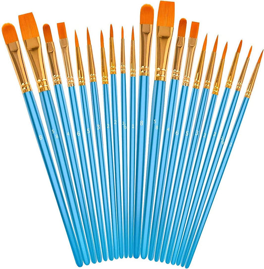 Soucolor Acrylic Paint Brushes Set, 20Pcs Round Pointed Tip Artist Paintbrushes for Acrylic Oil Watercolor Canvases Rock Body Face Nail Miniature