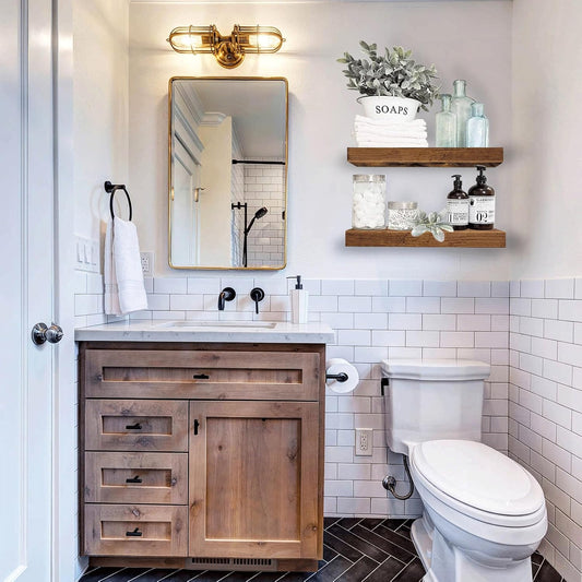 QEEIG Bathroom Floating Shelves for Wall - 15.7" Wall Mounted Shelf Over Toilet Farmhouse Home Decor Display Bookshelf Small 15.7 x 6.7 inch Set