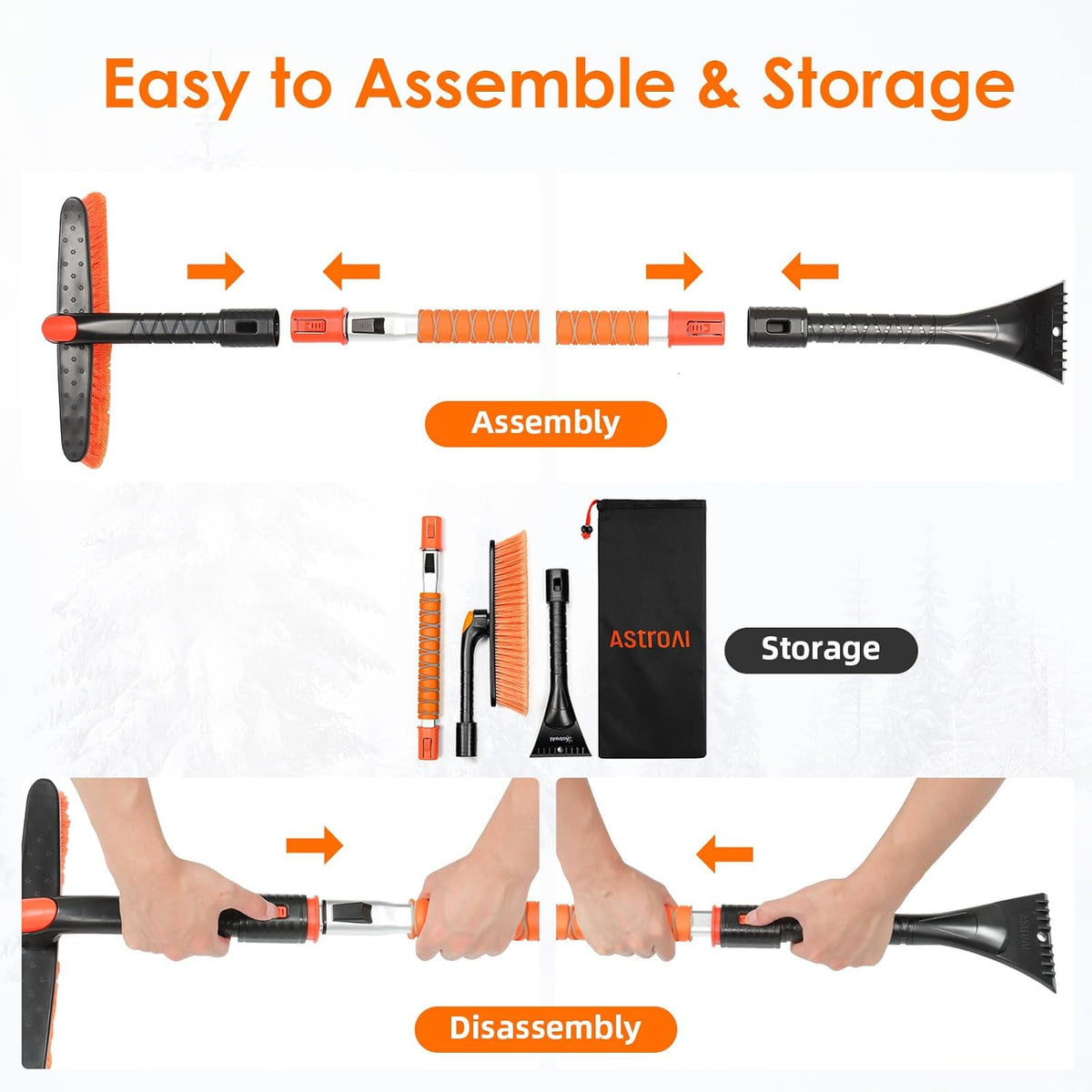 AstroAI 47.2" Ice Scrapers for Car Windshieldand Extendable Snow Brush with Foam Grip and 360° Pivoting Brush Head for Christmas Car Auto Truck
