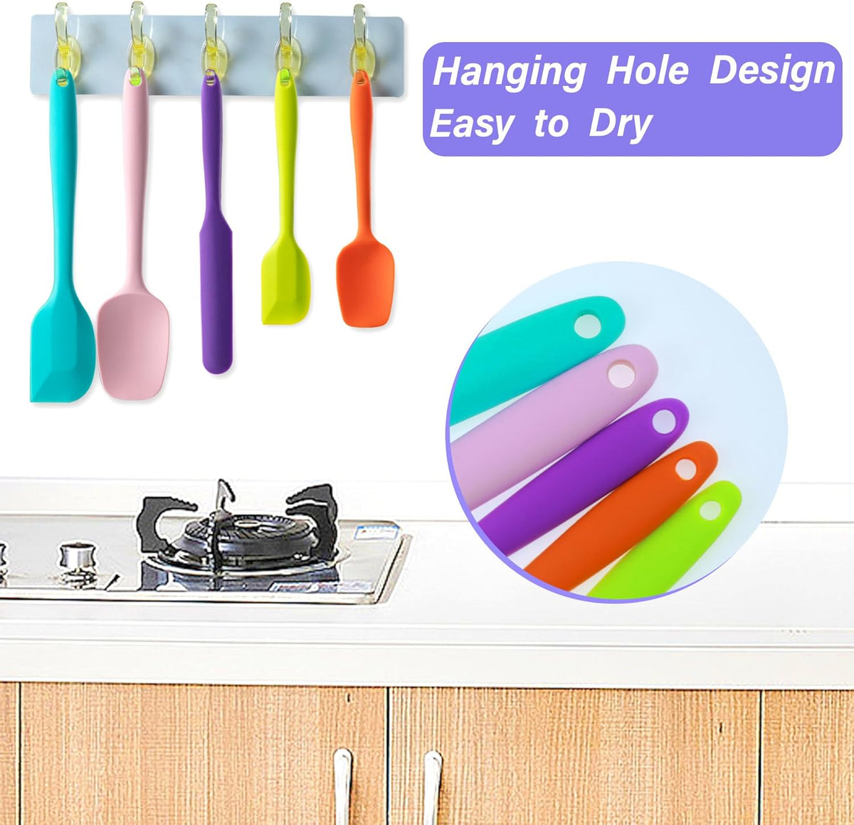 Silicone Spatula Set, 5 Piece Food Grade Rubber Spatulas for Baking, Cooking, and Mixing High Heat Resistant Non Stick Dishwasher Safe BPA-Free