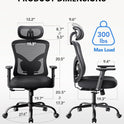 NOBLEWELL Ergonomic Office Chair with Padded Lumbar Support, 2D Headrest, Adjustable Armrests, Upgraded Contoured Seat Cushion, 130° Rocking Tilt