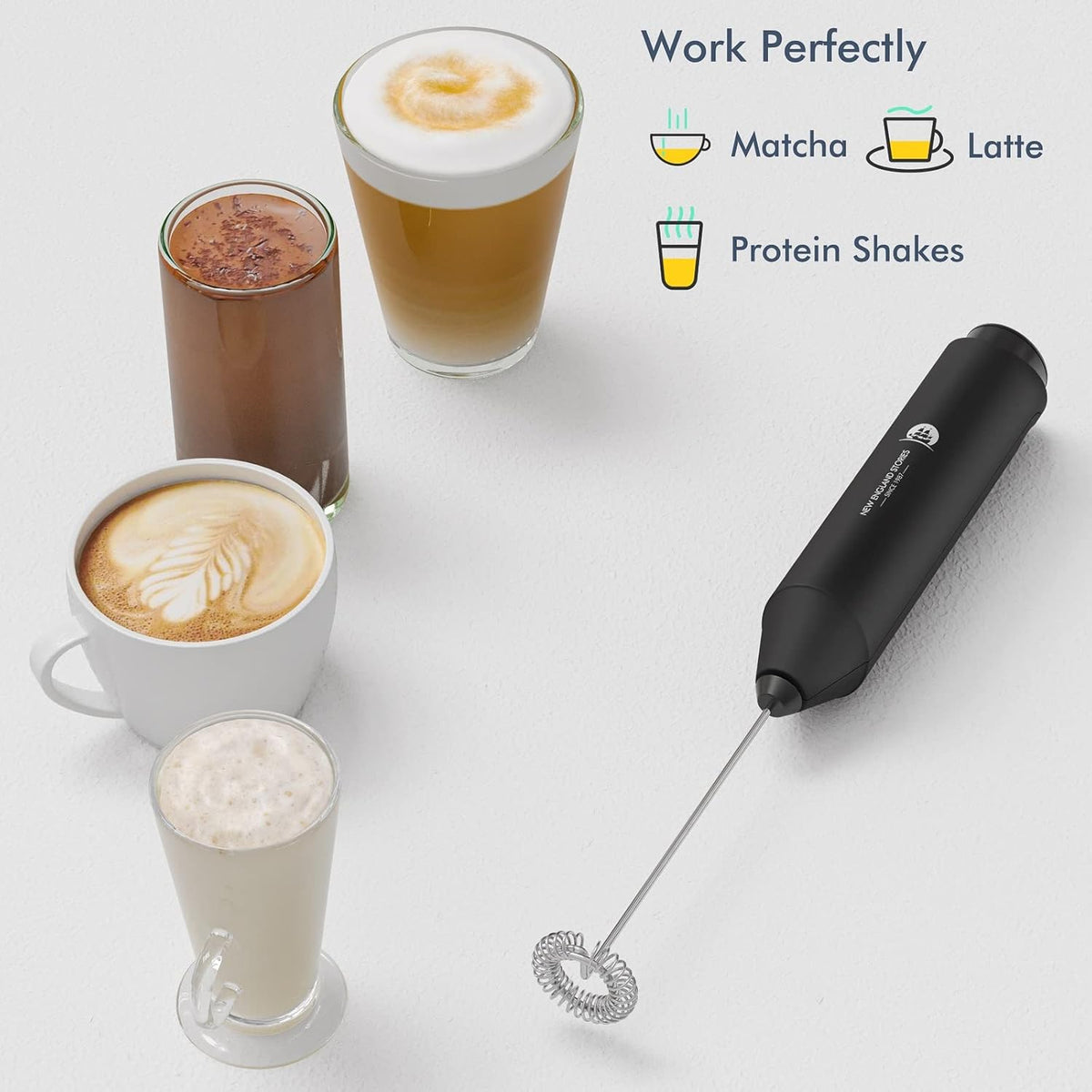 Powerful Milk Frother Wand - Mini Handheld Milk Frother with Stainless Steel Whisk - Battery-Powered Drink Mixer for Coffee, Lattes, Cappuccinos