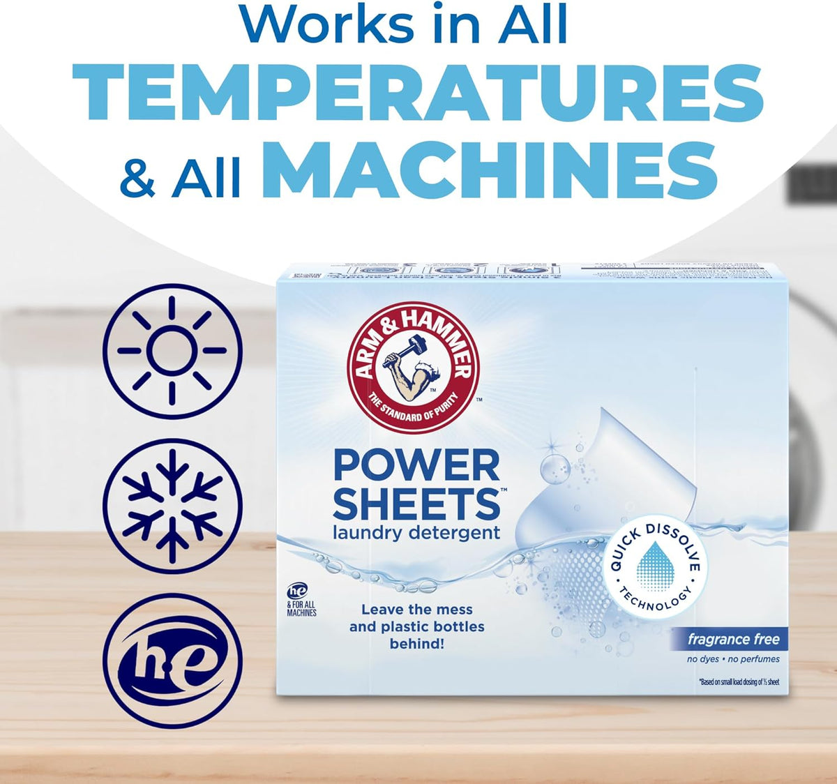 ARM & HAMMER Power Sheets Laundry Detergent, Fragrance Free, Dermatologist Tested Concentrated Laundry Detergent Sheets, 50 Count, up to 100 Small